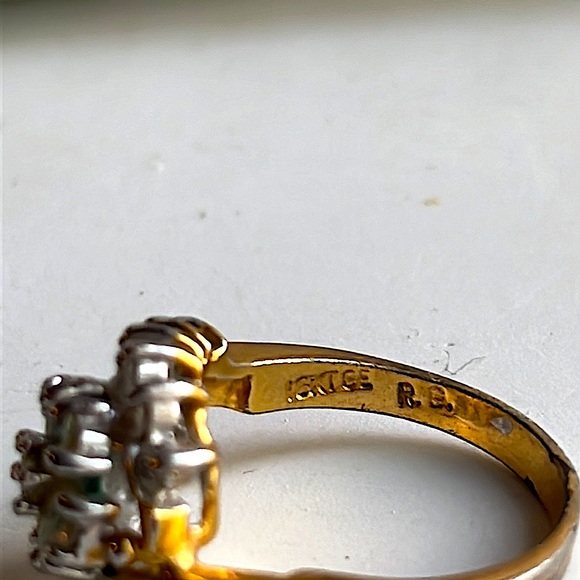 Andrea’s Vintage 14K Gold Plated Diamond Cluster Engagement Ring sz 6 - Picture 3 of 4